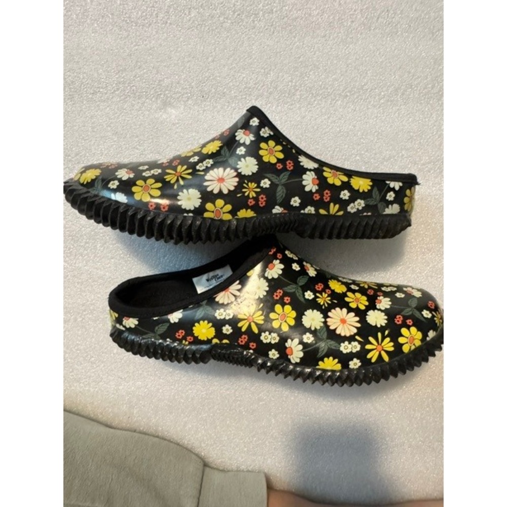 Western Chief Petal Party Garden Clogs Black Floral Rubber Slip On Mules Women 7 - Picture 5 of 7